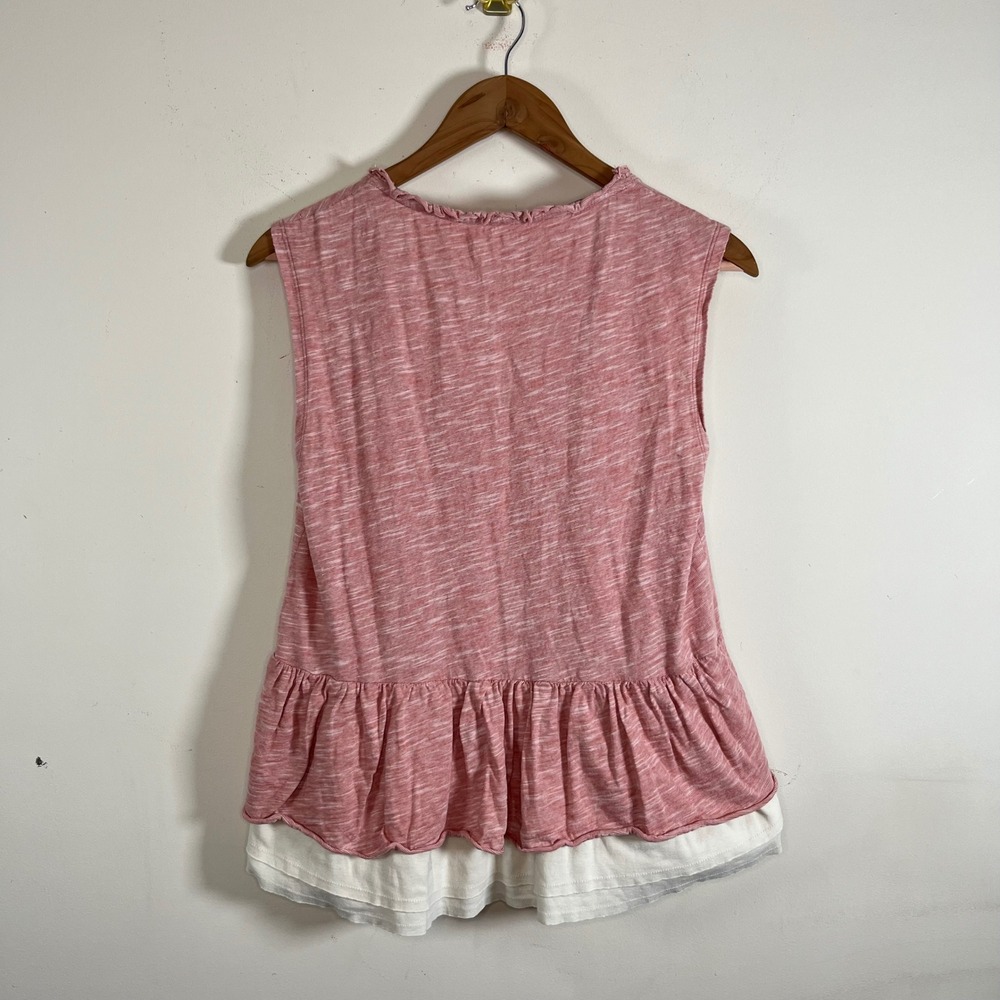 Pilcro Anthropologie Layered Ruffle Tank Top Heather Pink Womens Medium Boho - Picture 5 of 8